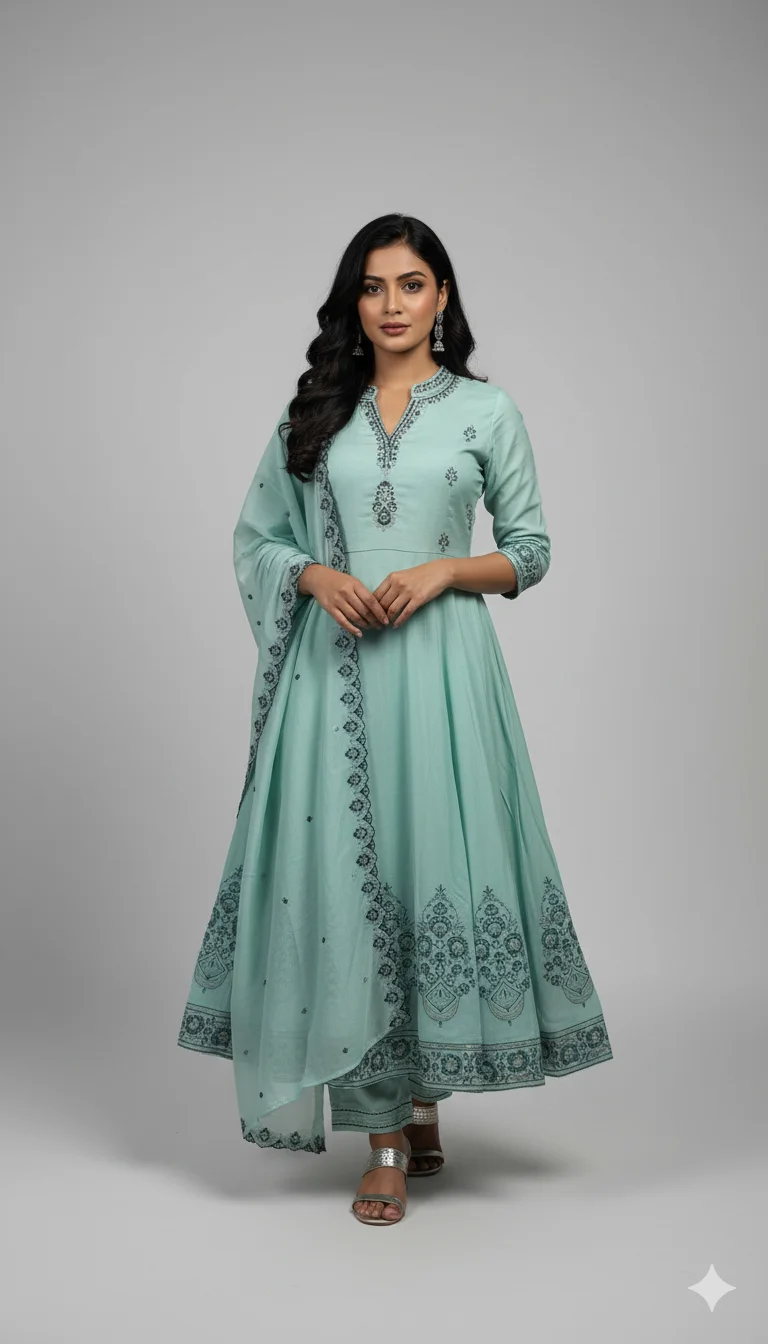 Beautiful Long Kurti And Palazzo Set Designer Indian Women's Kurta Pajama Dress