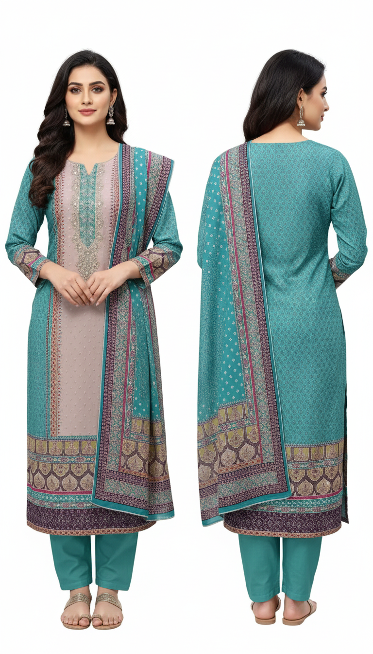 Printed Kurta, Palazzo & Dupatta Set – Elegant Ethnic Ensemble for Women