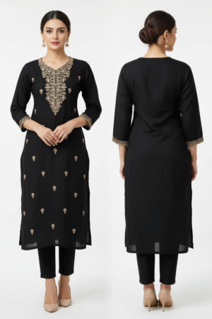 Floral Embroidered Lucknowi Chikankari Cotton Straight Kurta – Elegant Ethnic Wear for Women