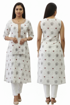 Women Printed Cotton Blend Anarkali Kurta (Red & Yellow) – Vibrant Ethnic Elegance