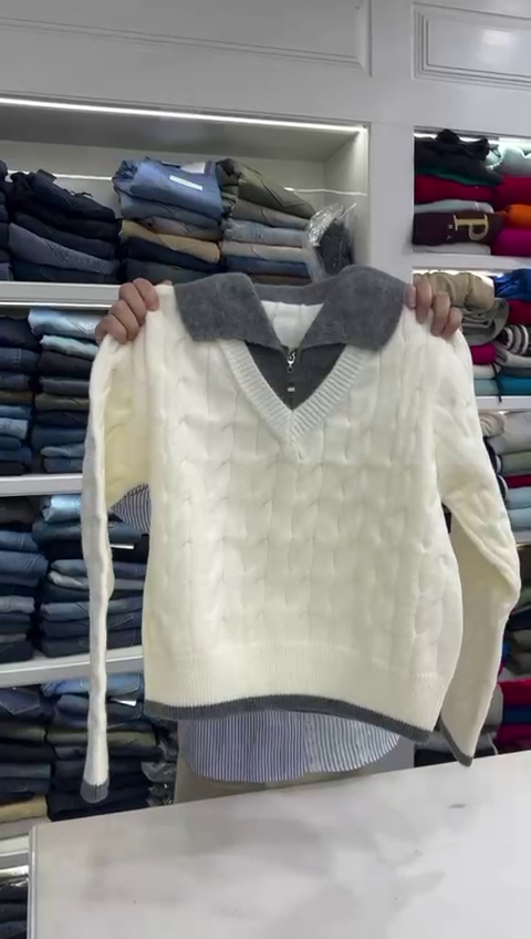 Womens Fall Long Sleeve Sweaters V Neck Cable Knitted Pullover Casual Soft Top - Image 2