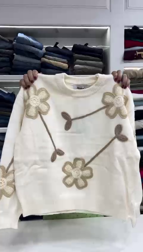 White Embellished Sweater pure woolen sweatshirt for girls