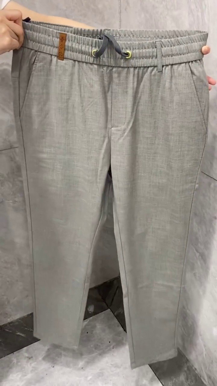 Men’s Grey Formal Stretch Trousers with Leather Accent Pockets - Image 3