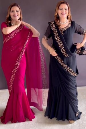 Beautiful Georgette Fabric Gown Style Stitched Saree