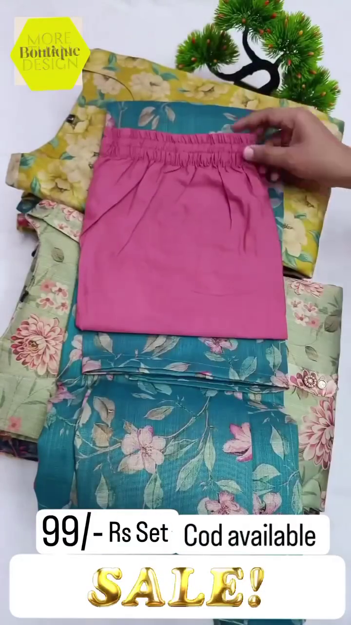 Women Teal Floral Print Cotton Silk Kurta Set with Pink Pant - Image 2