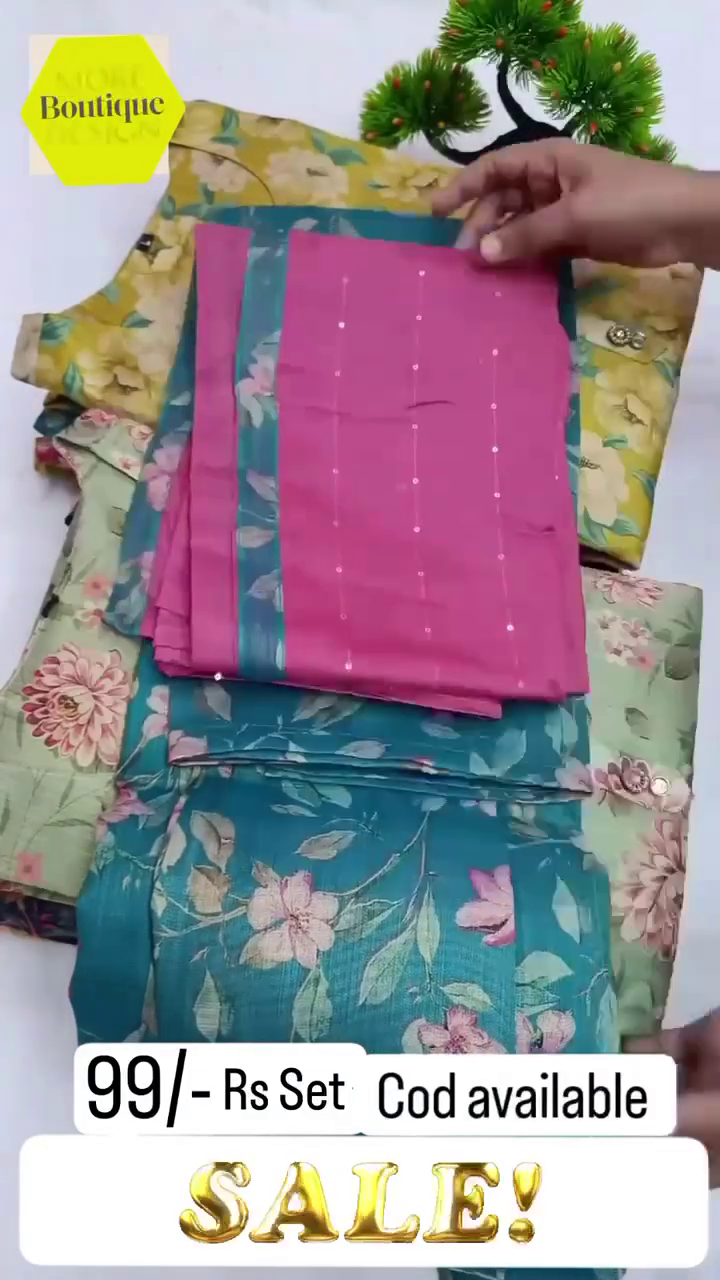Women Teal Floral Print Cotton Silk Kurta Set with Pink Pant - Image 3